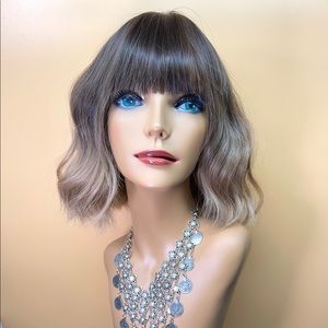 14” Ombre Dark Brown w/Blond Bangs Synthetic Wig